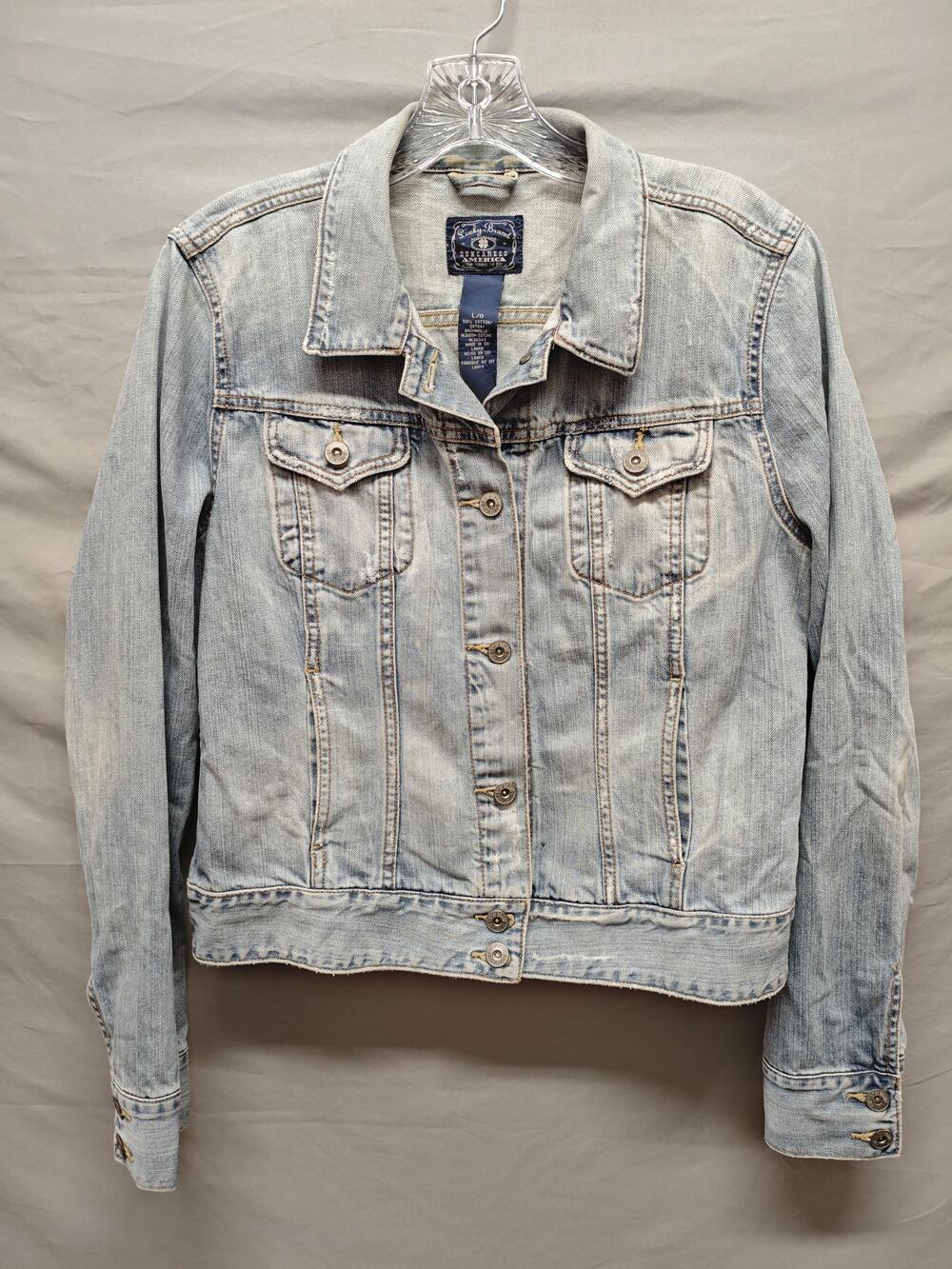Lucky Brand Jacket Womens Large Blue Denim Trucker Light Wash Button Up Classic